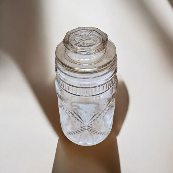 Jar Vintage Anchor Hocking Embossed Canister w/ Lid Jelly Spices Coffee Storage - Picture 3 of 7